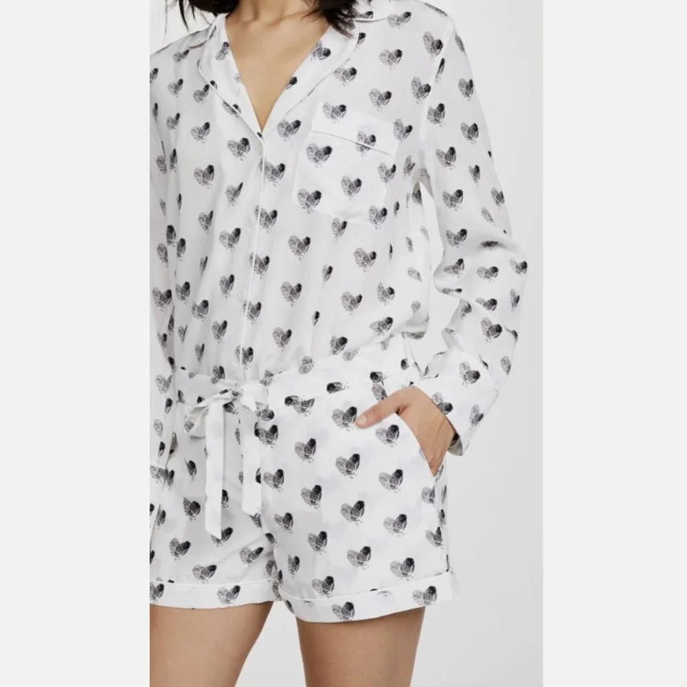 NWT Equipment Lillian Silk Pajama Set White & Black Heart Thumbprint XS,‎ M $388